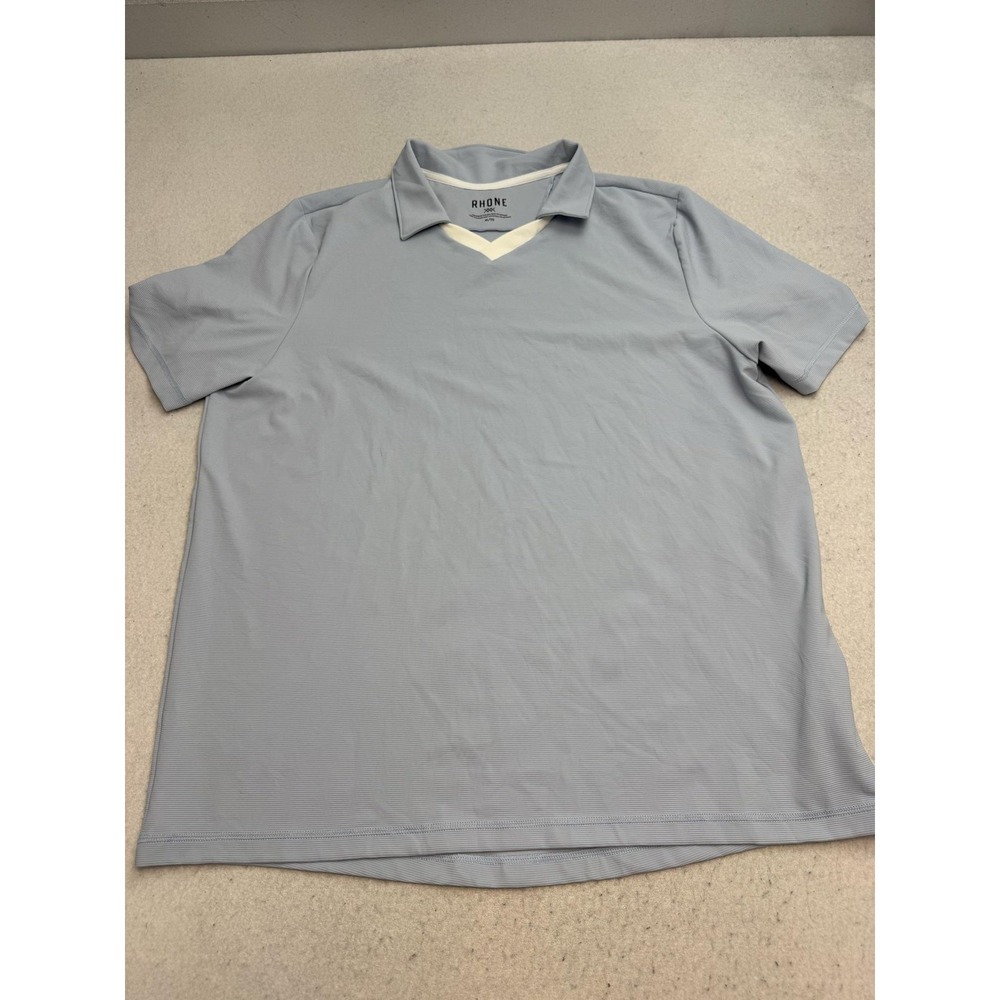 Rhone Polo Shirt Mens XL Blue Solid Performance V Neck Stretch Golf Athletic